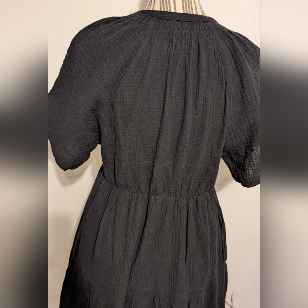 Gap Black Short Sleeve Dress Women's XS  V Neck Cotton Loose Fitting Nwt - Picture 11 of 16